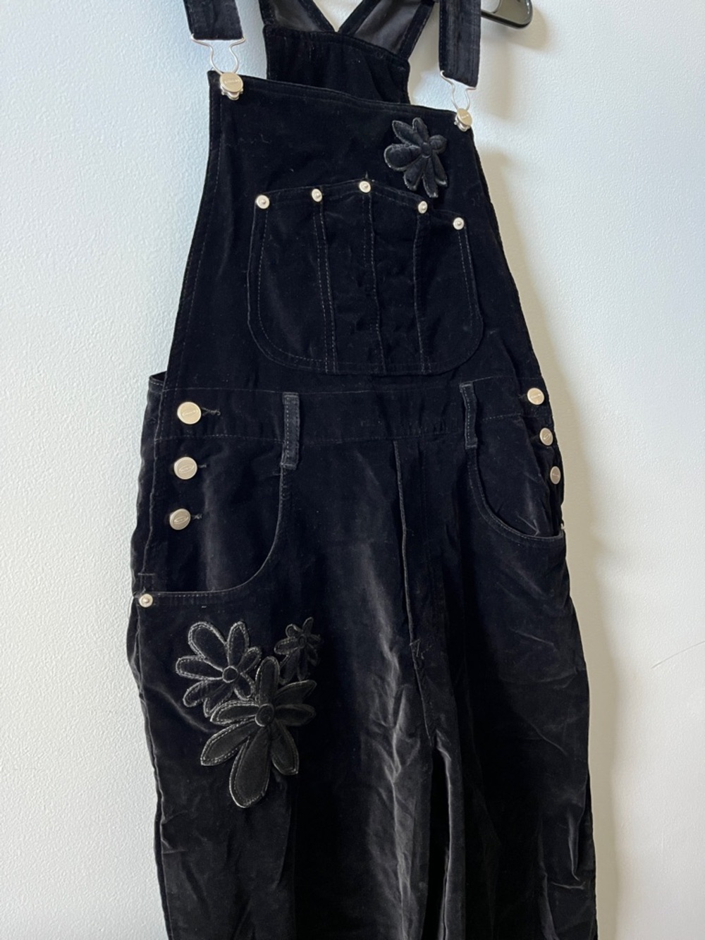 Zana-di floral patchwork 100% cotton velvet black overalls 90’s y2k tall vtg